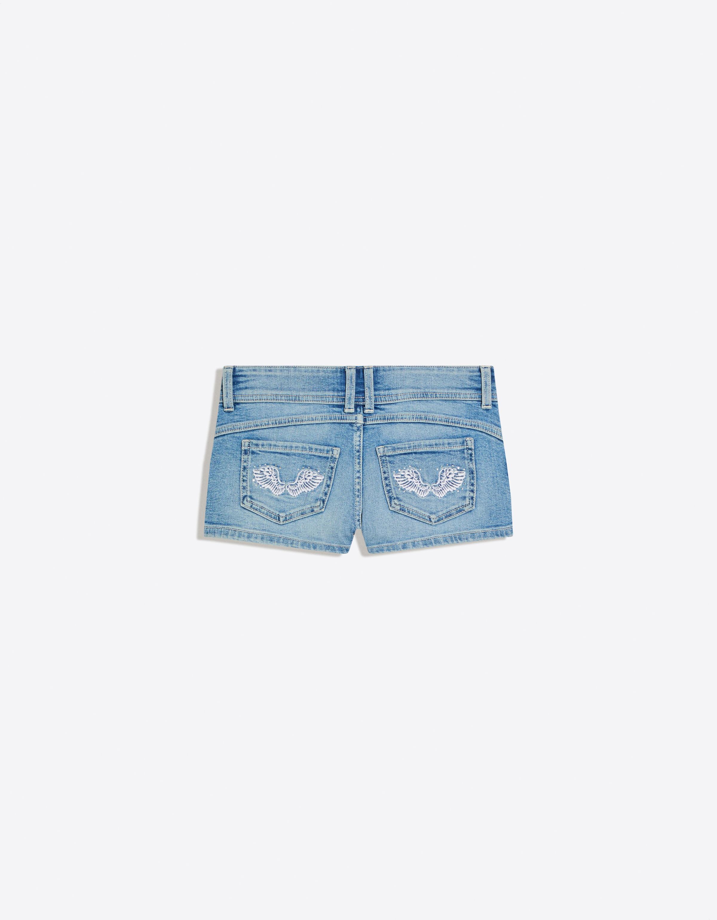 Embroidered denim mini shorts