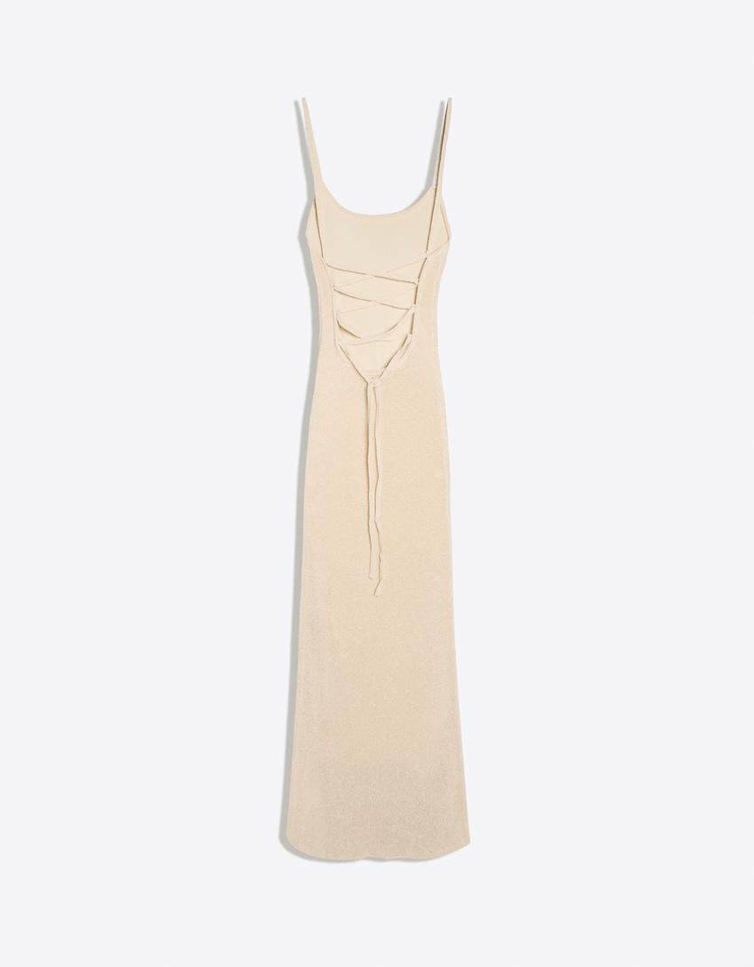 Robe courte à lanières au dos-Écru
