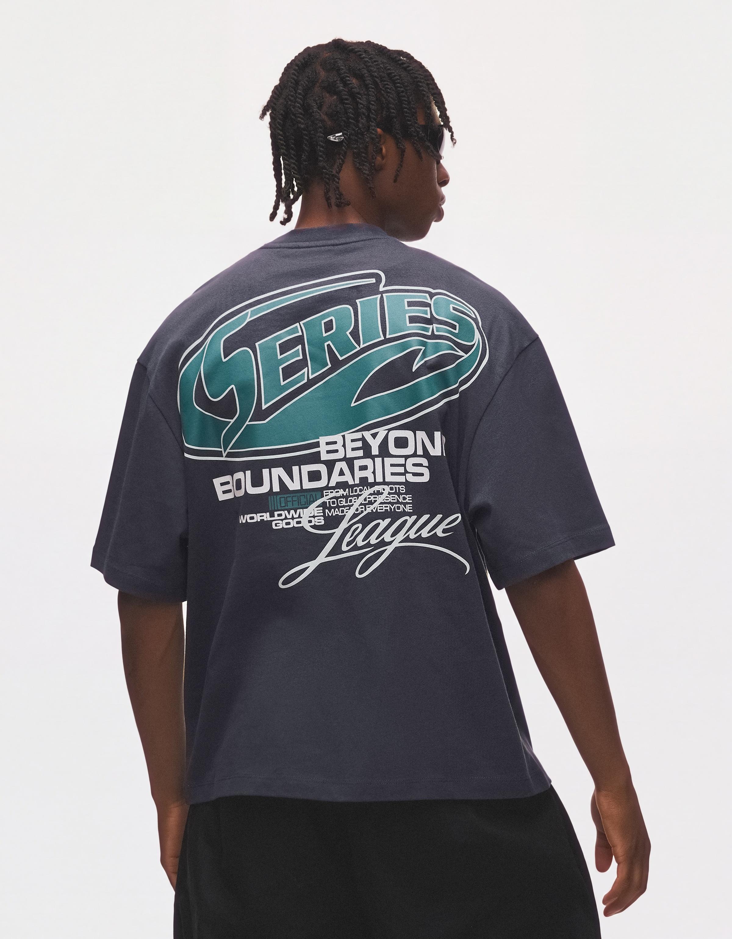 Short sleeve boxy print T-shirt — Dark grey