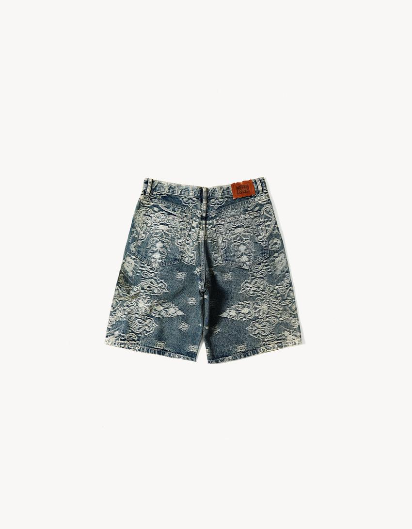 ARIES X BERSHKA denim bermuda şort-Açık mavi