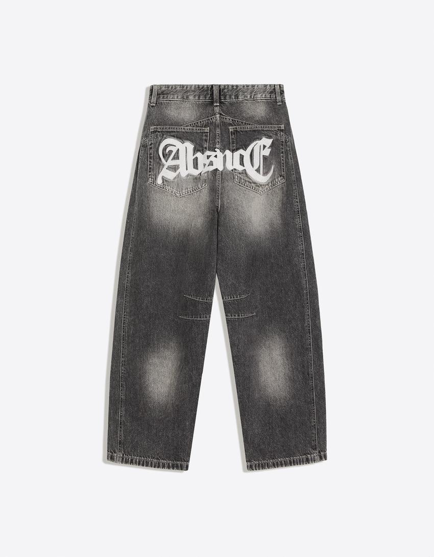 Jeans with back embroidery-Grey