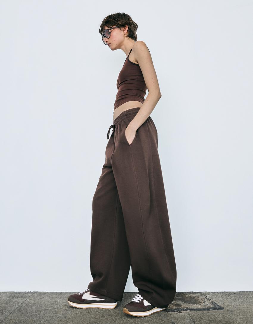 Plush barrel trousers-Brown