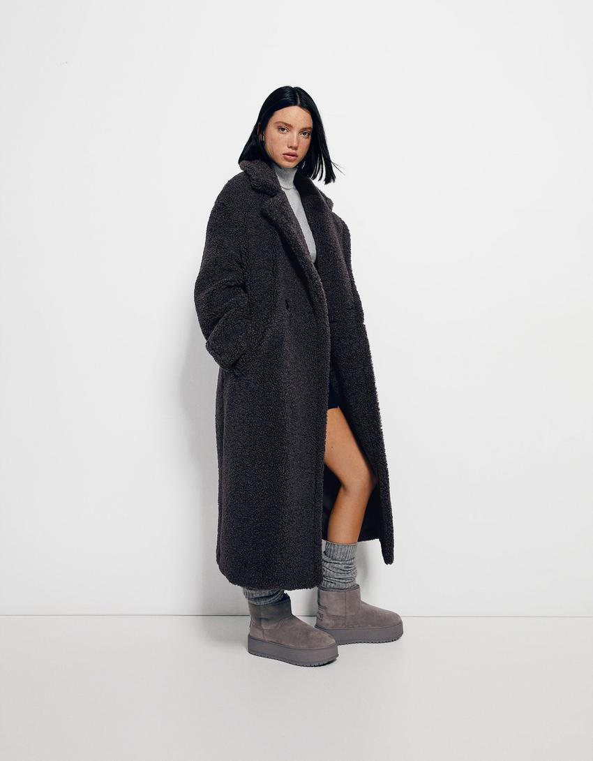 Platform ankle boots with faux fur lining-Grey