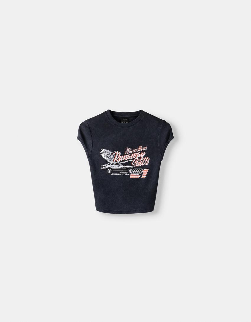 T-shirt manga curta estampado tiras costas-Preto-4