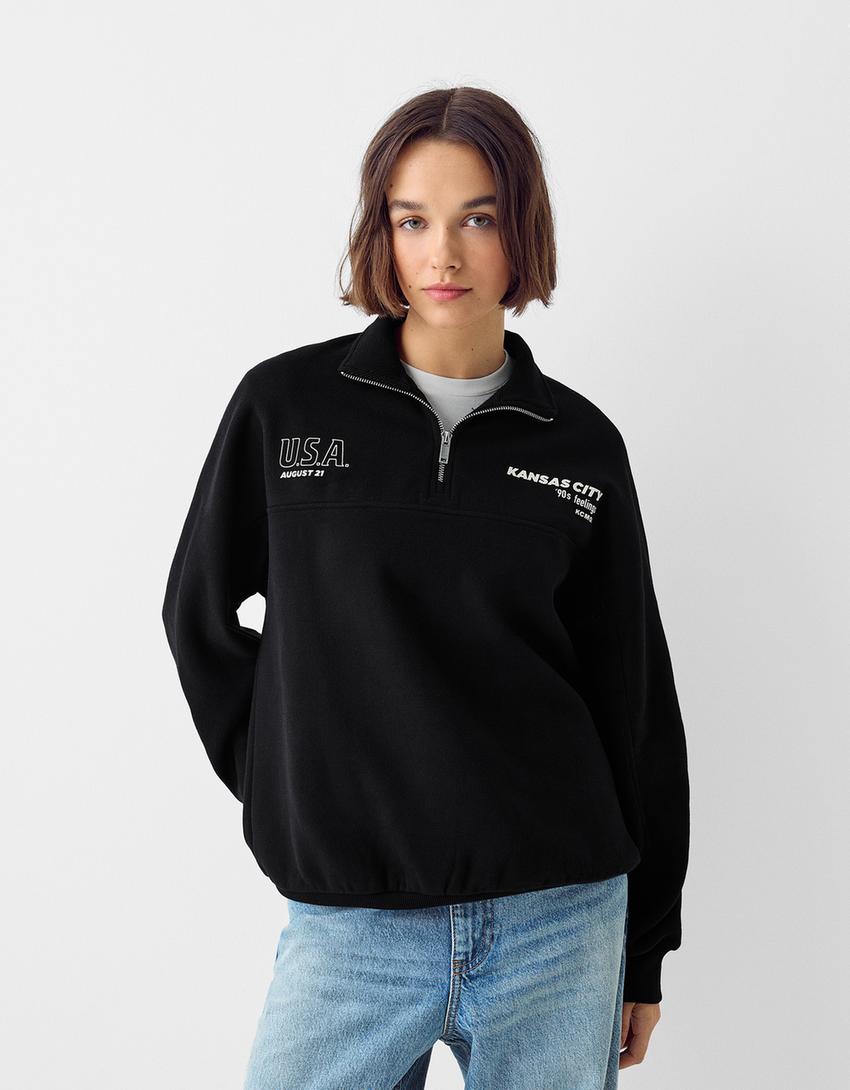 Sudadera cremallera print-Negro-1