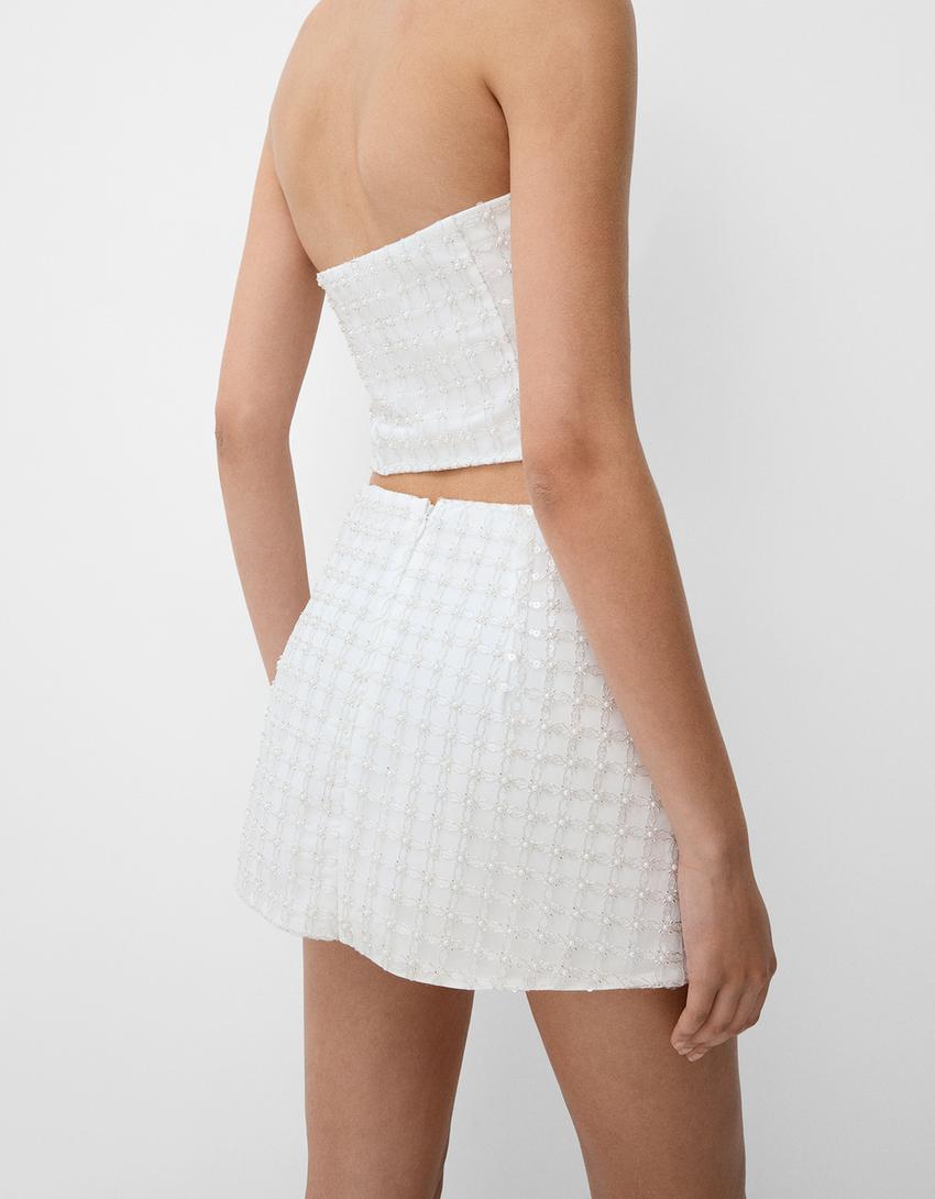 تنورة قصيرة بأحجار الراين-أبيض مطفي-6