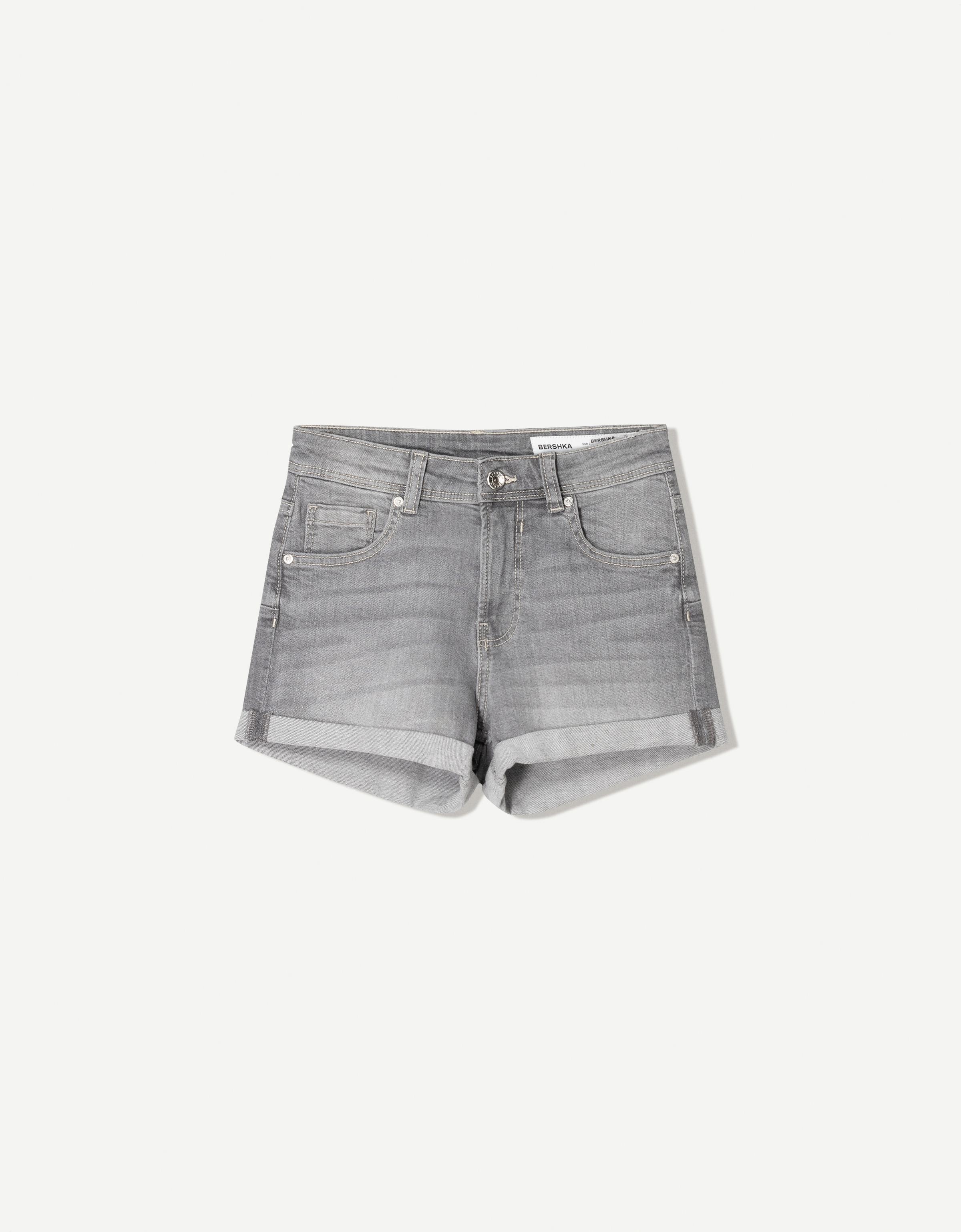 Bershka Jeansshorts Mit Roll-Up Damen 36 Grau