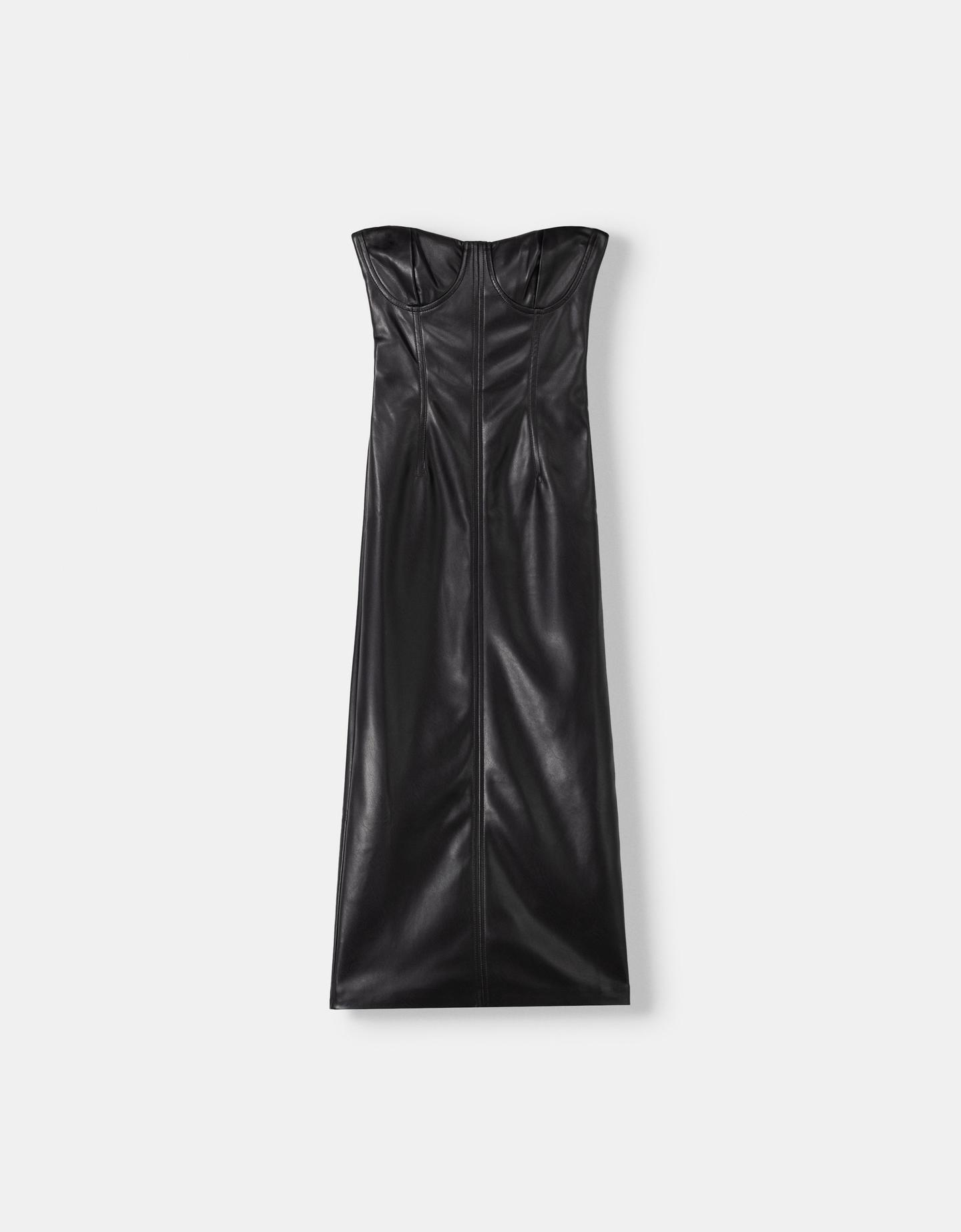 Bershka Bandeau-Midikleid Aus Kunstleder Damen Xs Schwarz günstig online kaufen