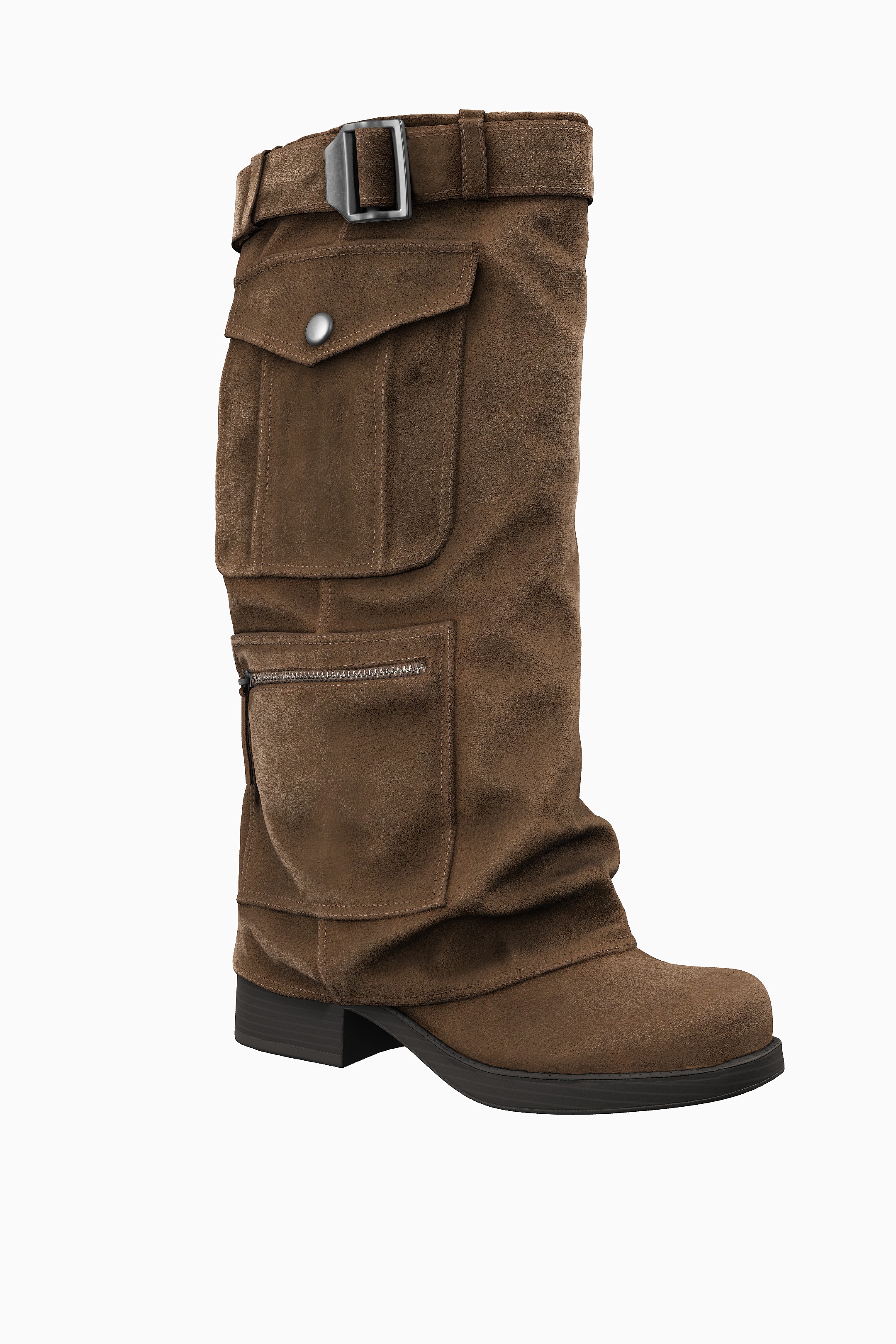 Bottes plates pantalon poches-Marron-5