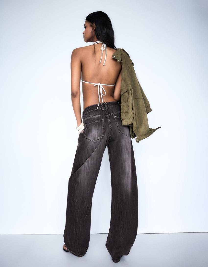 Baggy barrel jeans met lage taille-Grijs