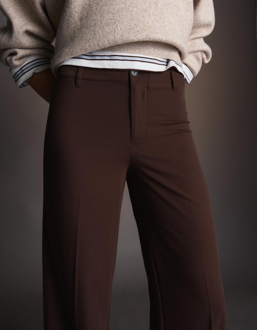 Hlače širokih nogavica-Smeđa