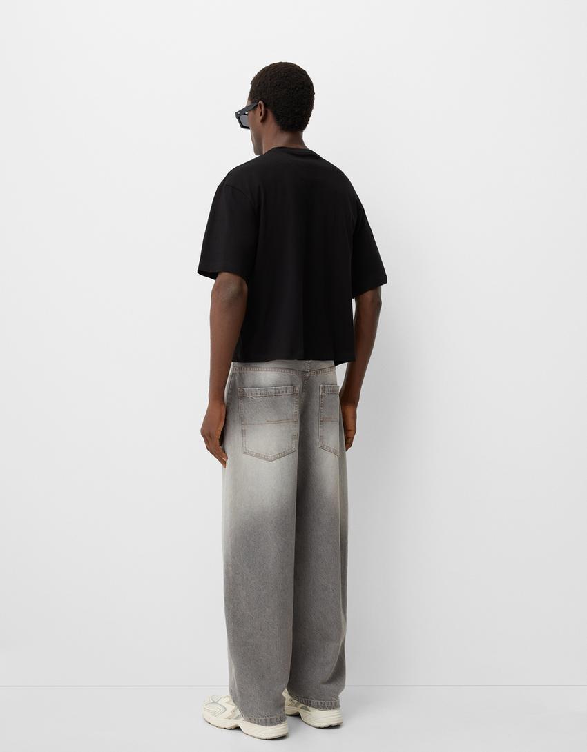 Faded-effect skater fit jeans-Grey