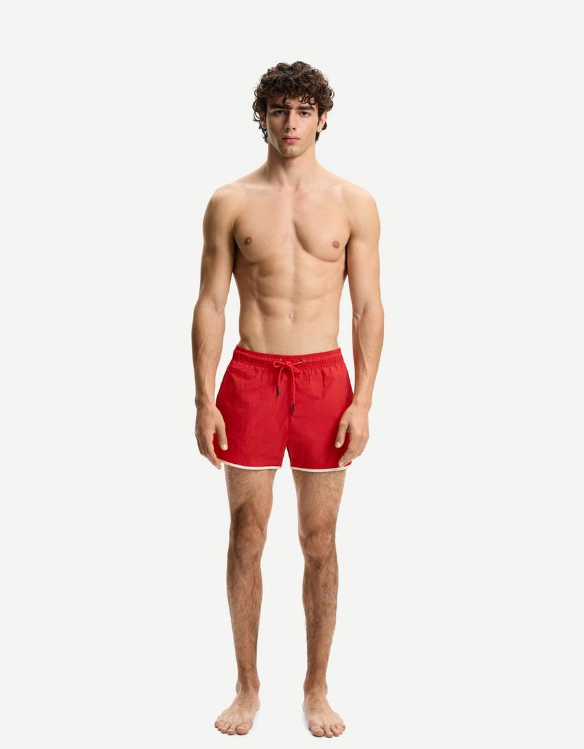 Korte zwembroek met biesjes-Rood