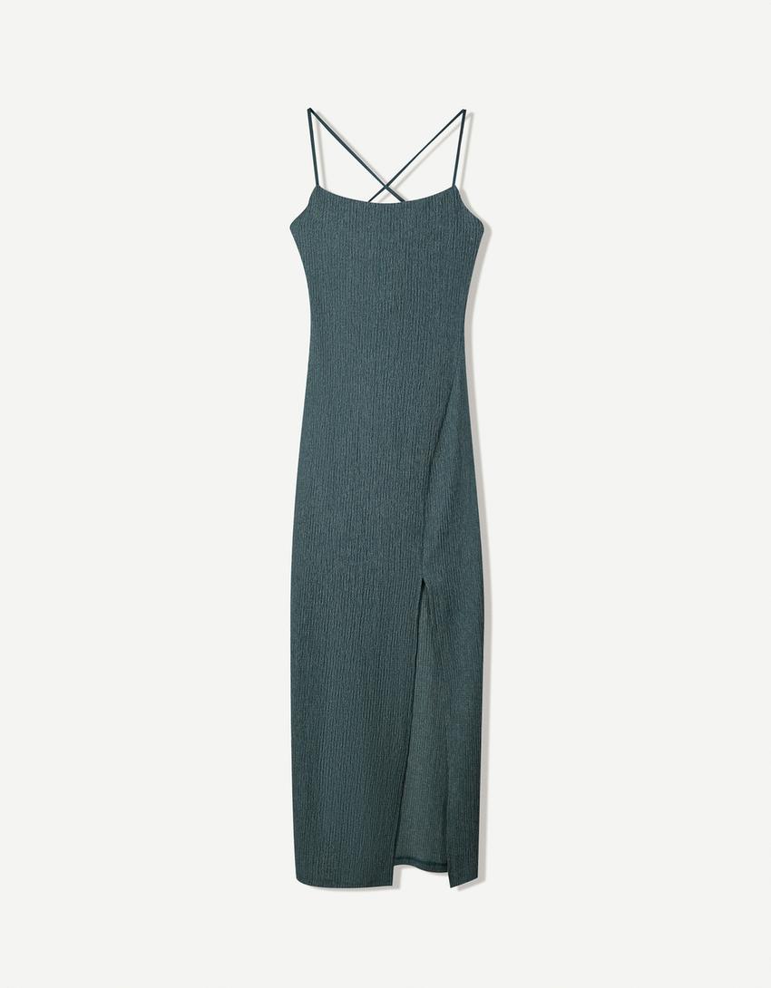 Strappy rustic midi dress-Vert-4