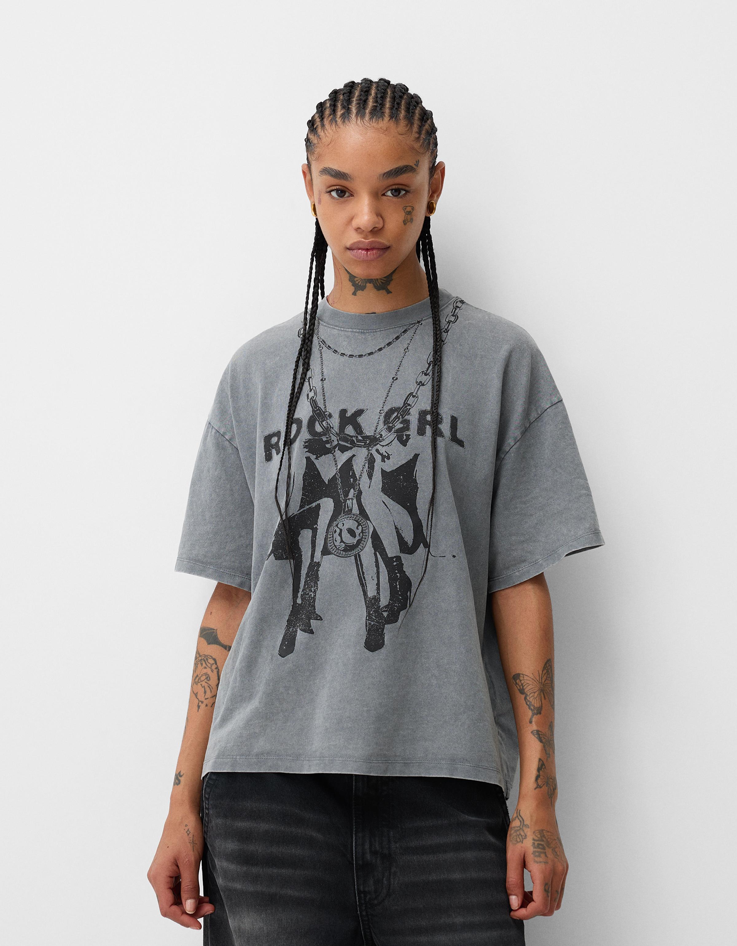 Printed short sleeve oversize T-shirt - T-shirts - BSK Teen Printed short sleeve oversize T-shirt - T-shirts - BSK Teen