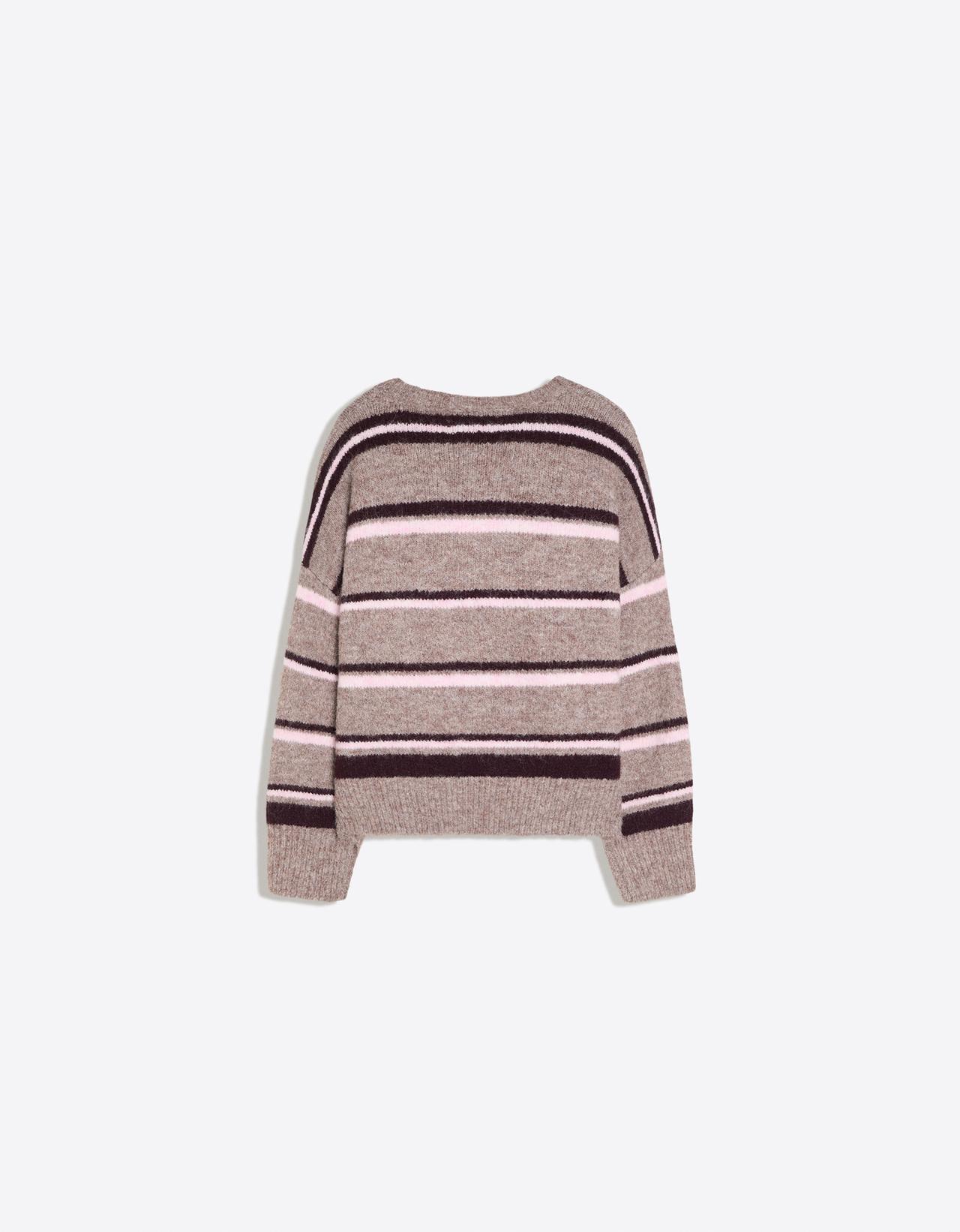 Oversize round neck stripe jumper — Brown