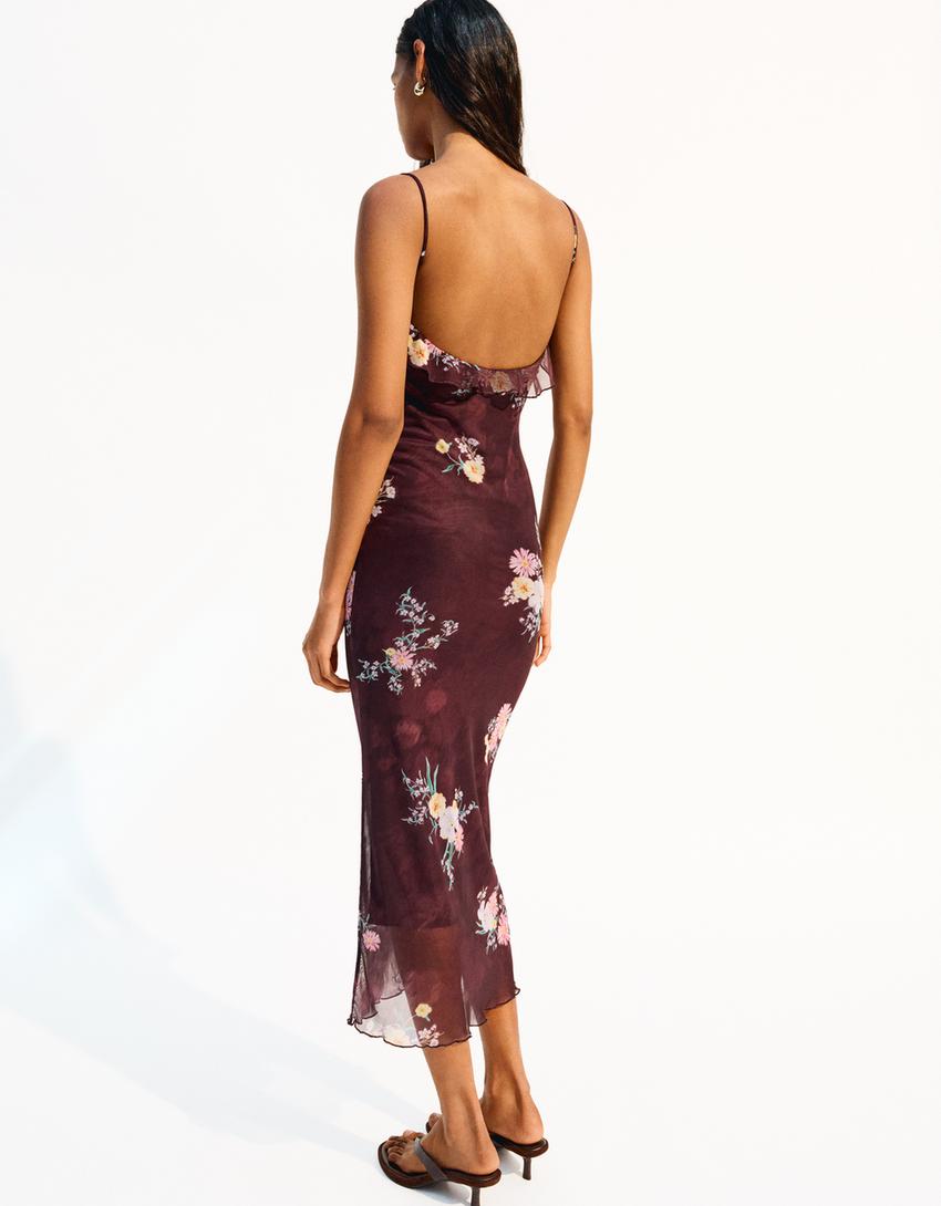 Printed strappy tulle dress-Violet-1