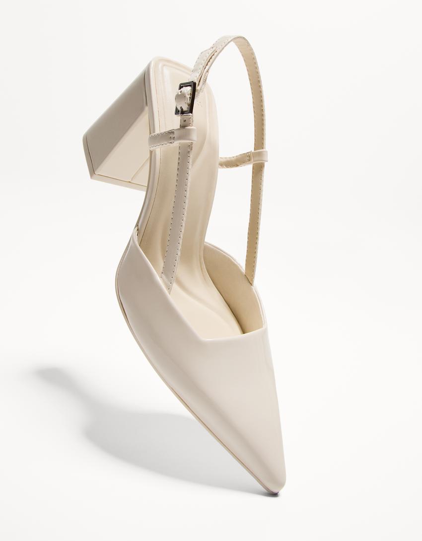 Slingback-sko med blokhæl-BEIGE