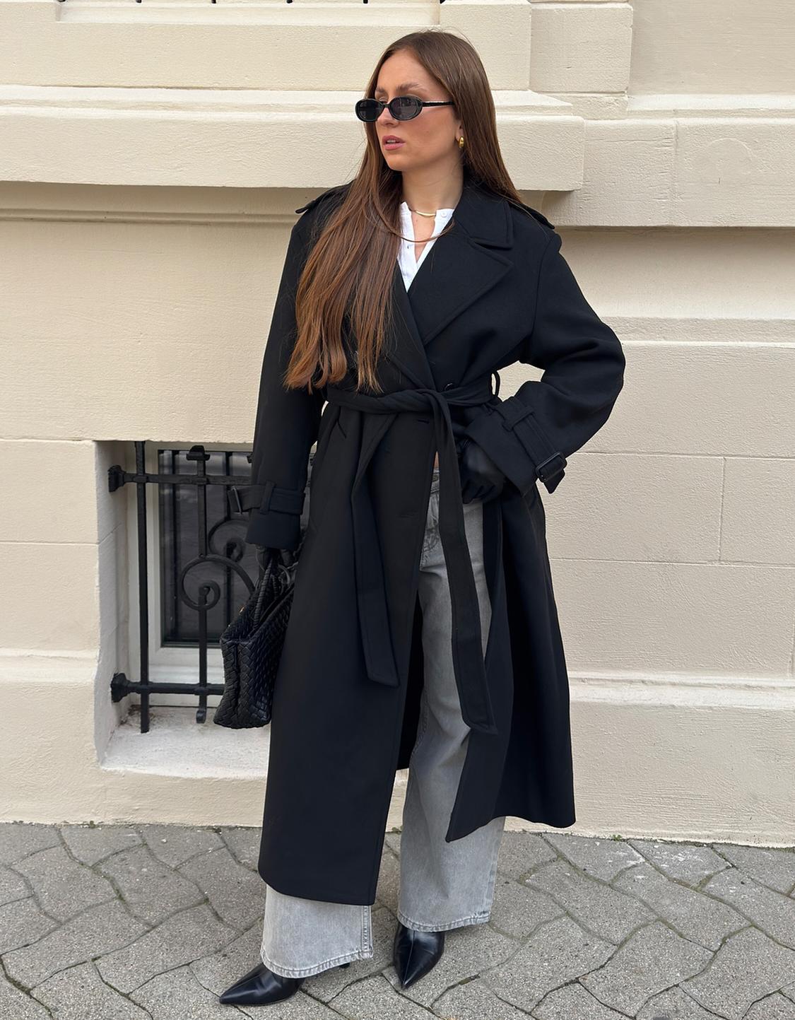 Oversize wool blend coat with belt