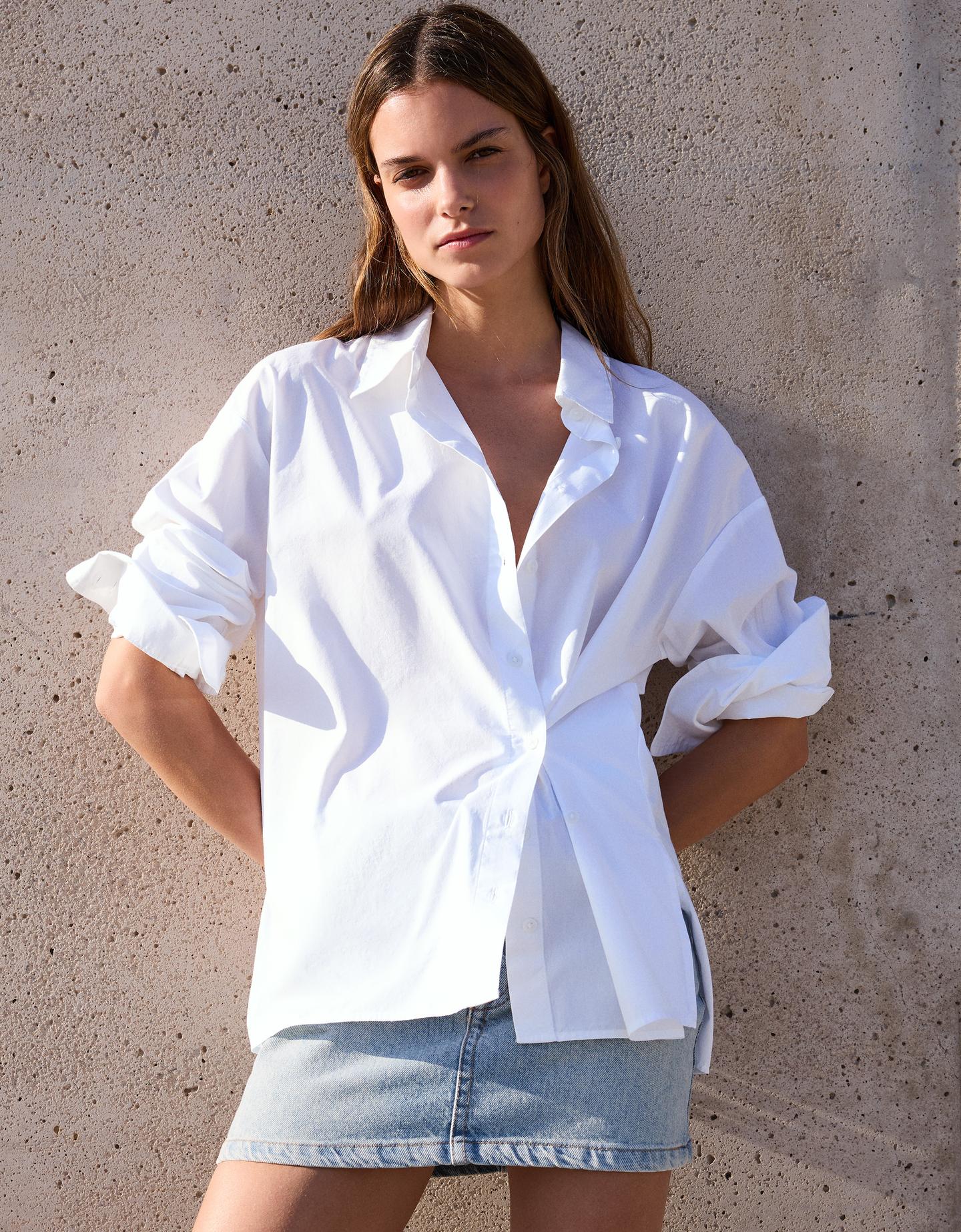 Bershka Camicia Maniche Lunghe Con Bottoni Incrociati Donna Xl Bianco