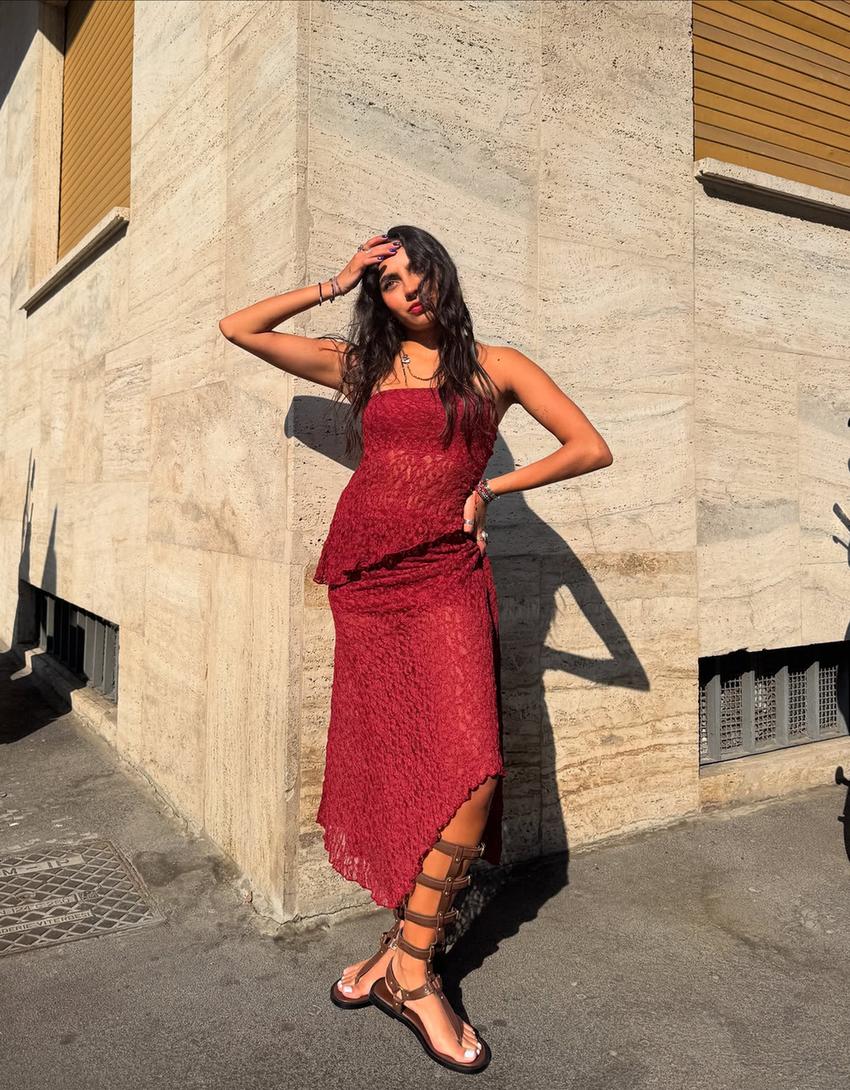 Top bandeau en dentelle-Bordeaux