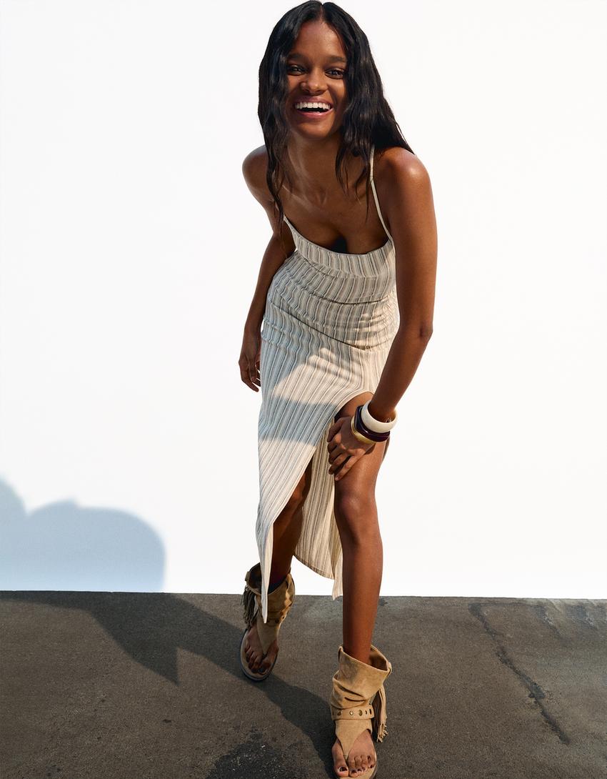 Strappy rustic midi dress-Écru-0