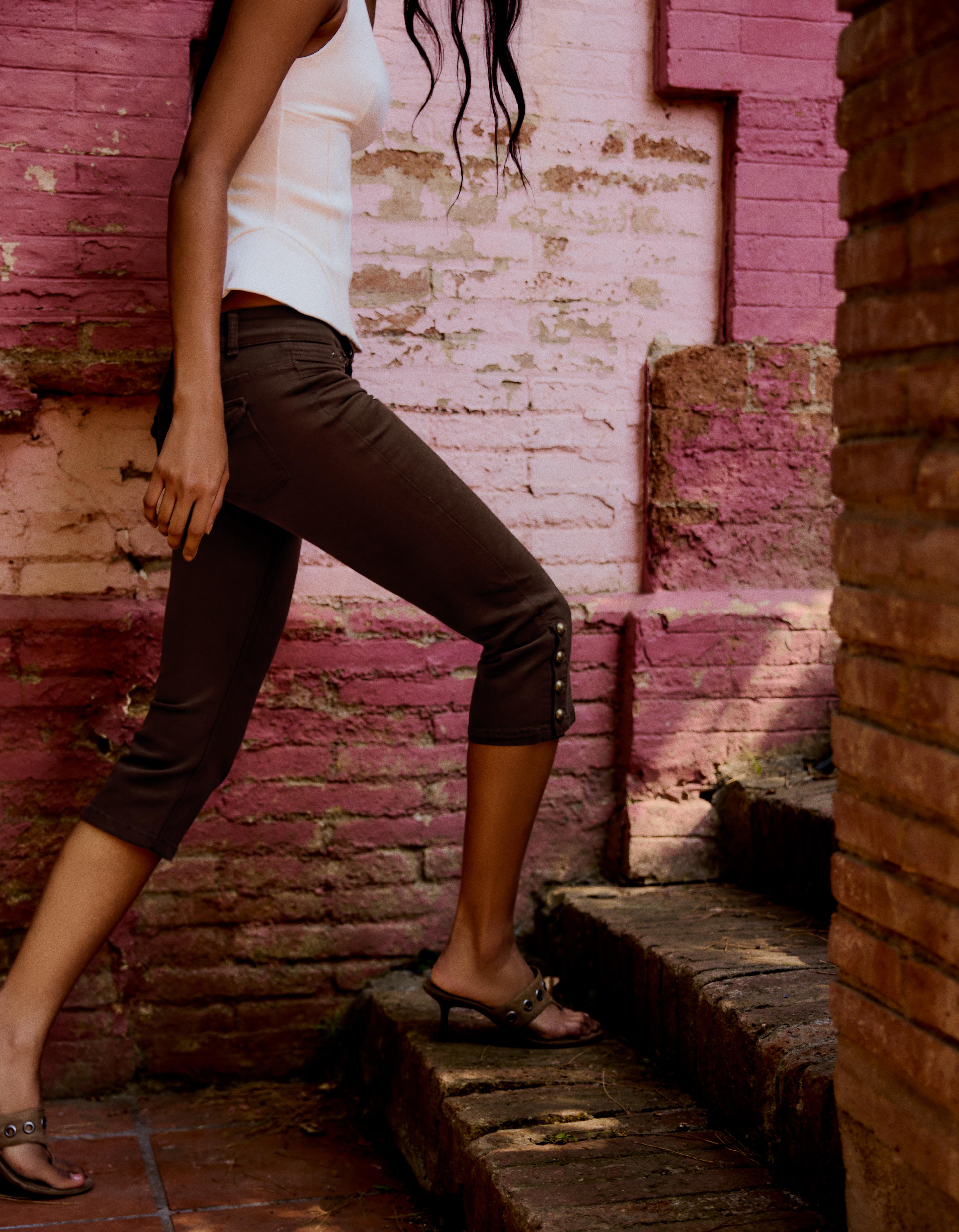 Button-up capris jeans — Brown