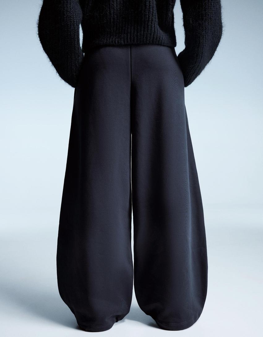 Плюшеві штани barrel з фіксаторами-Темно-синій