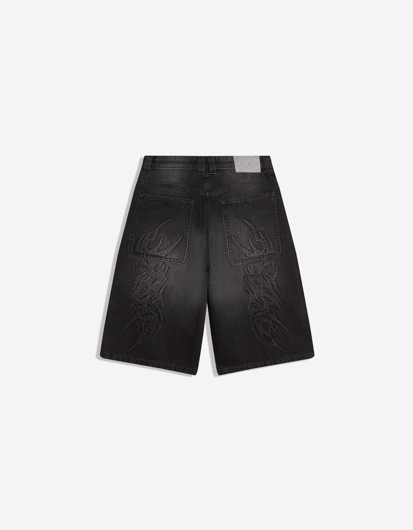 Bermudas denim baggy-Negro