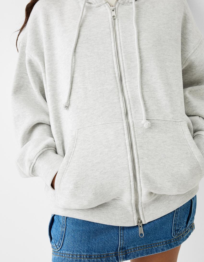 Oversize zip-up hoodie-Grey-6