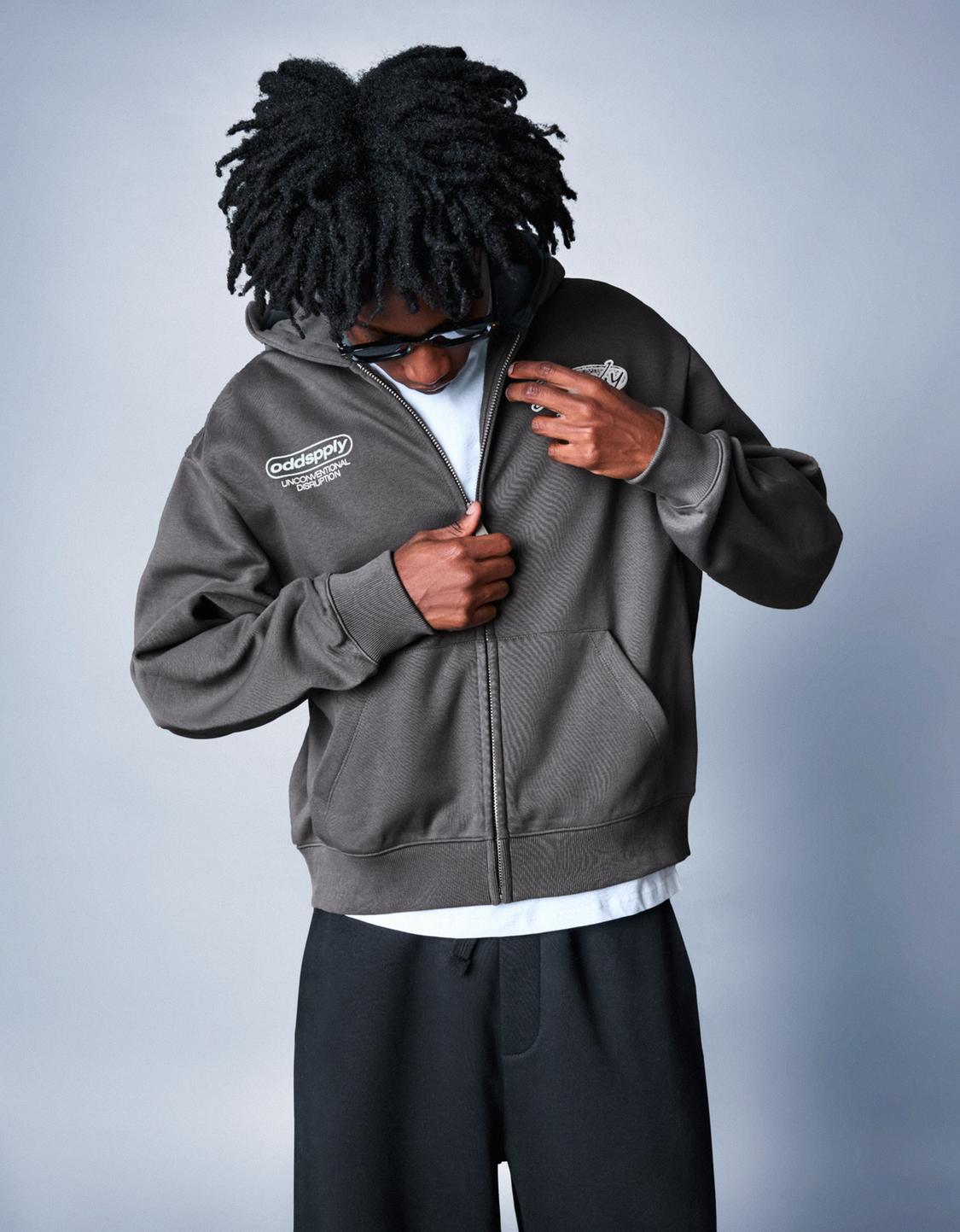 Sudadera cremallera capucha print