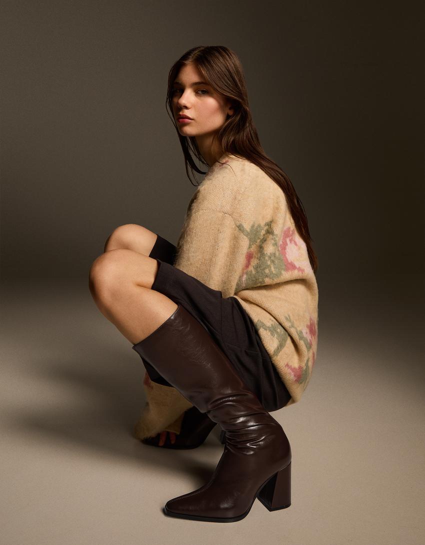 Block heel boots-Maroon