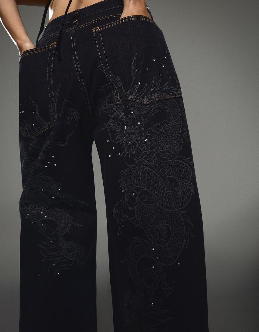 Jeans baggy fit con stampa laser LIMITED EDITION-Grigio scuro