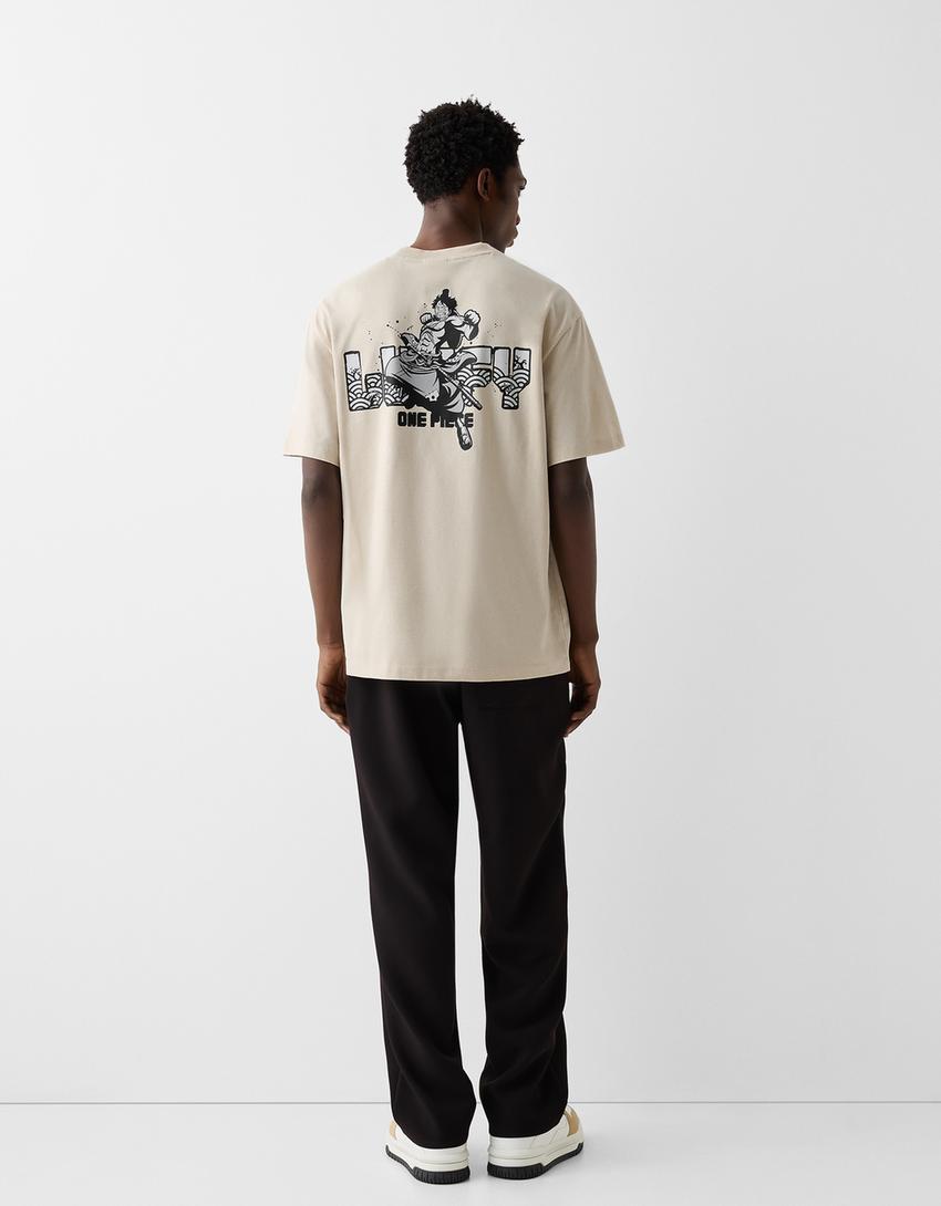 T-shirt One Piece manches courtes boxy fit imprimé-Camel-1