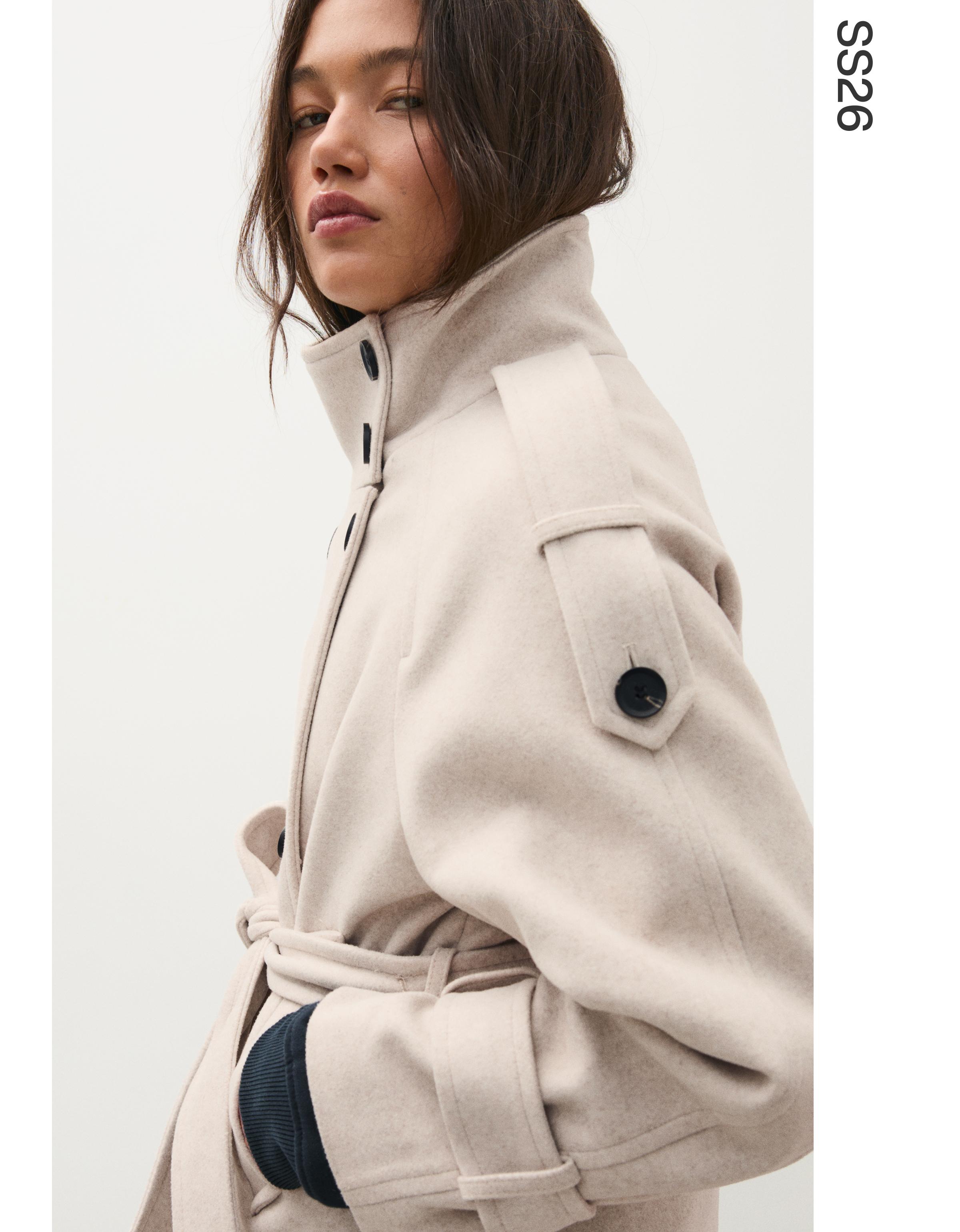 Funnel neck trench jacket — Beige