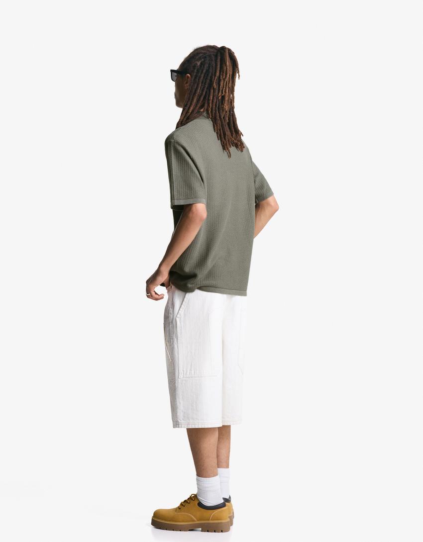 Textured short sleeve shirt-Khaki