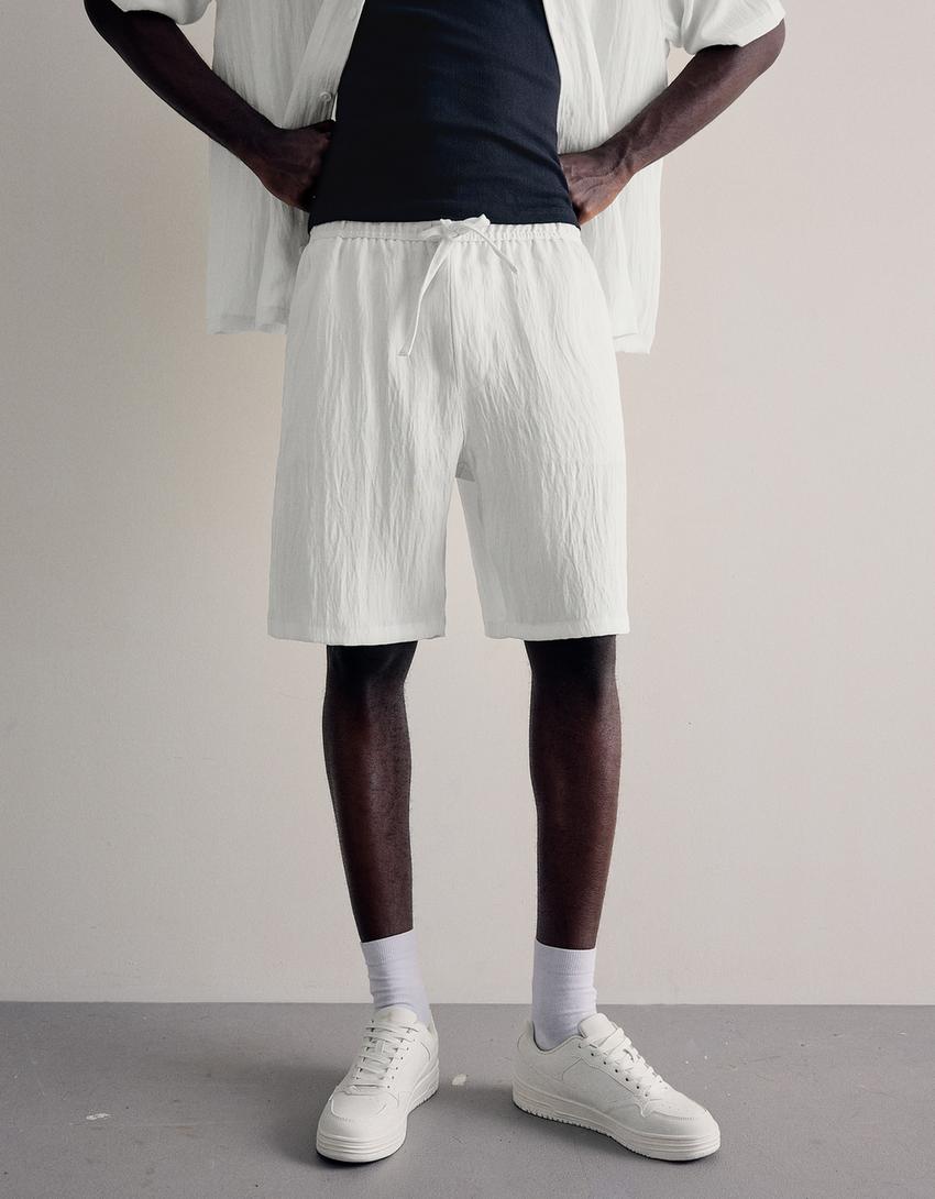 Rustic jogger Bermuda shorts-White