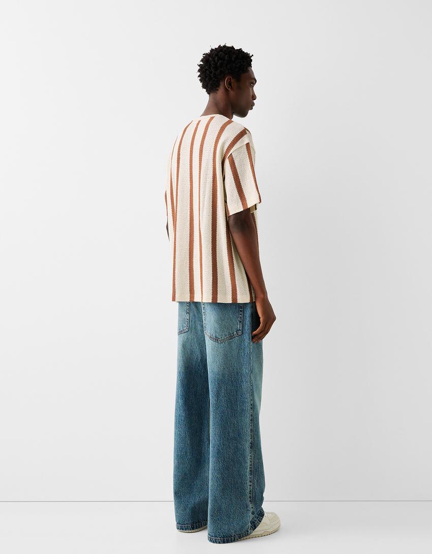 T-shirt manches courtes boxy fit rustique-Blanc cassé-1