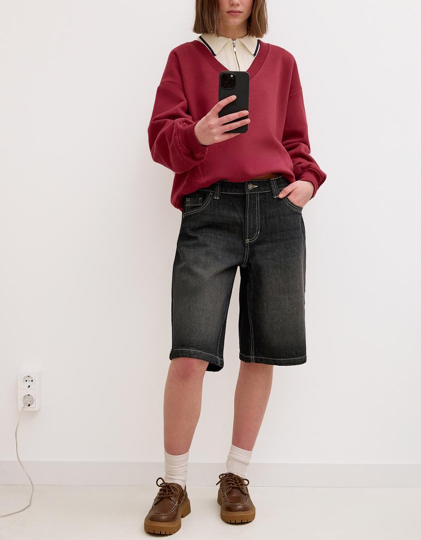 Short denim baggy-Negro