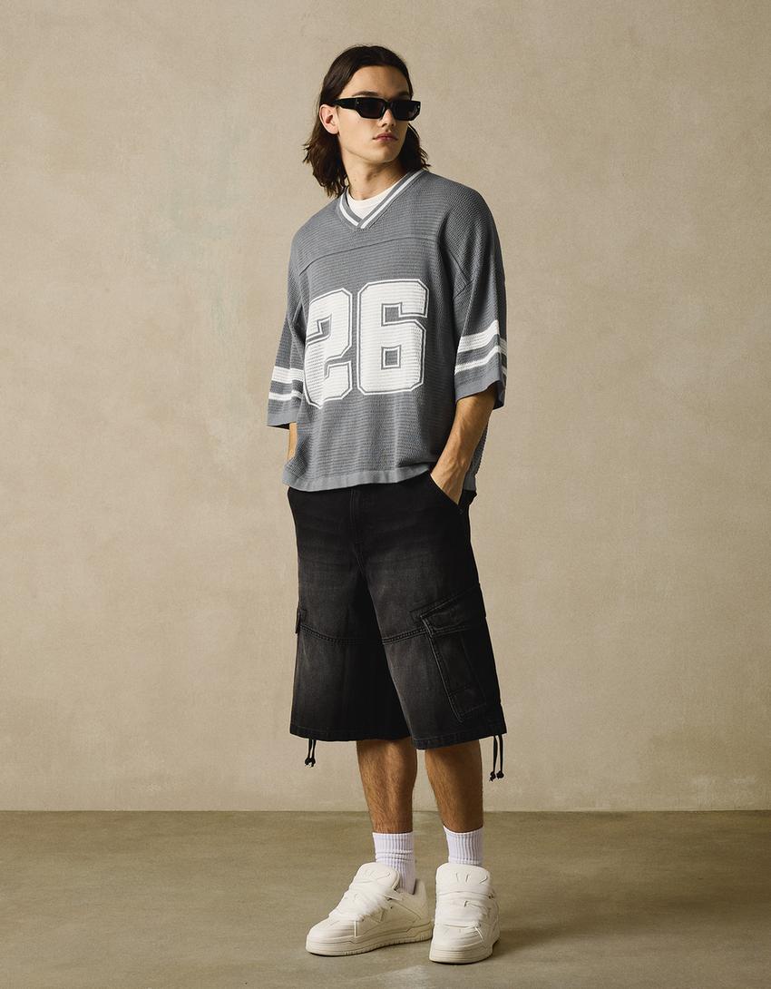 Short sleeve sport print T-shirt-Grey