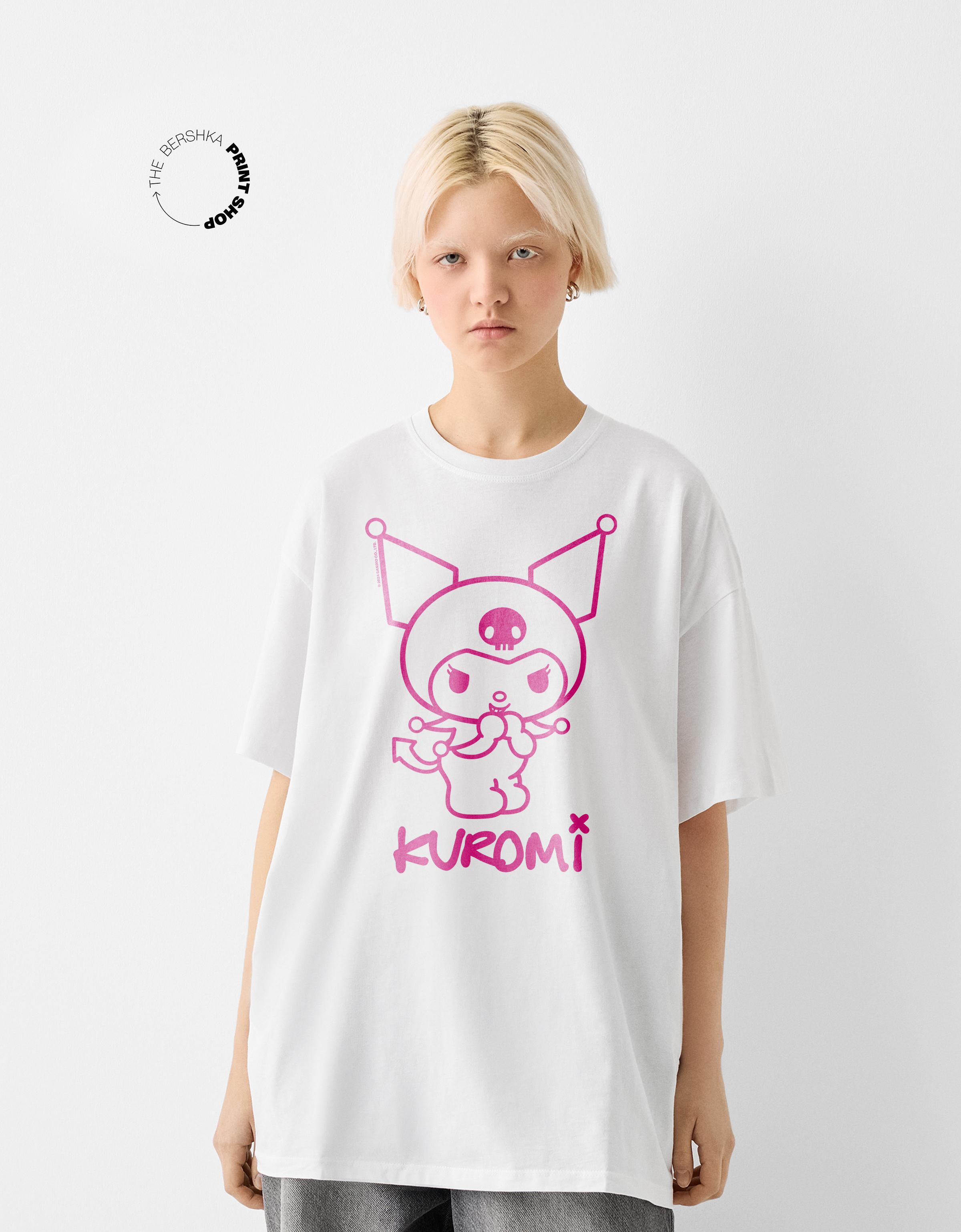 Bershka T-Shirt Kuromi Im Boxy-Fit Mit Kurzen Ärmeln Damen 10-12 Grbrochenes Weiss