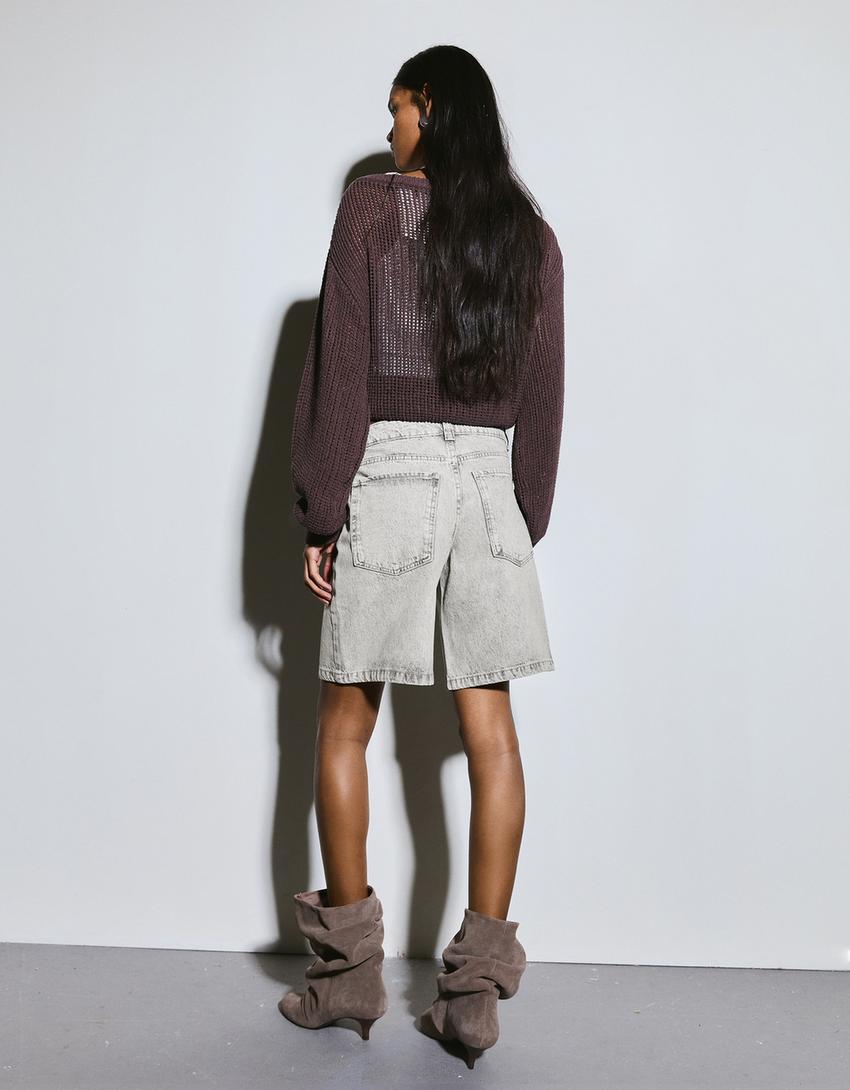 Short en jean baggy fit-Gris