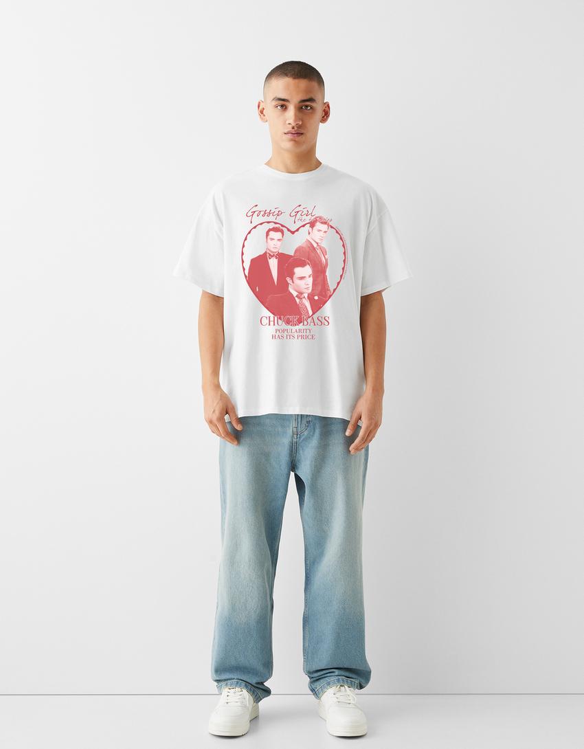 Gossip Girl print oversize short sleeve T-shirt-Off white-4