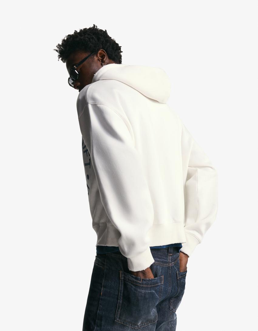 Printed sweatshirt with zip-Beige-3