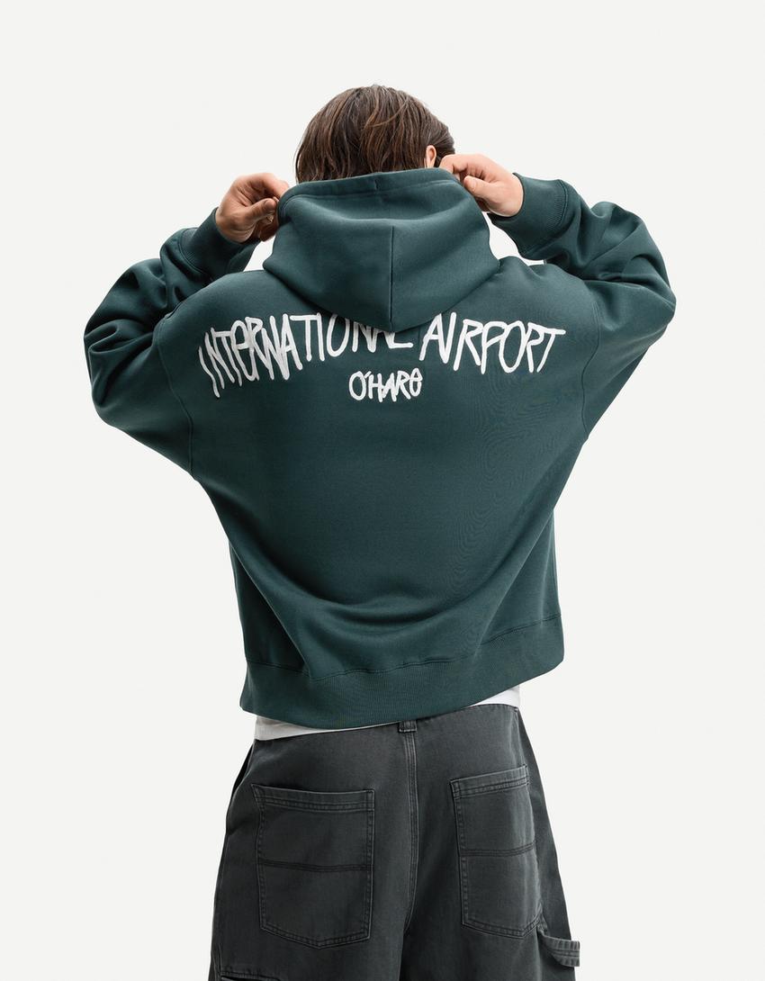 Boxy hoodie with embroidery-Green-1