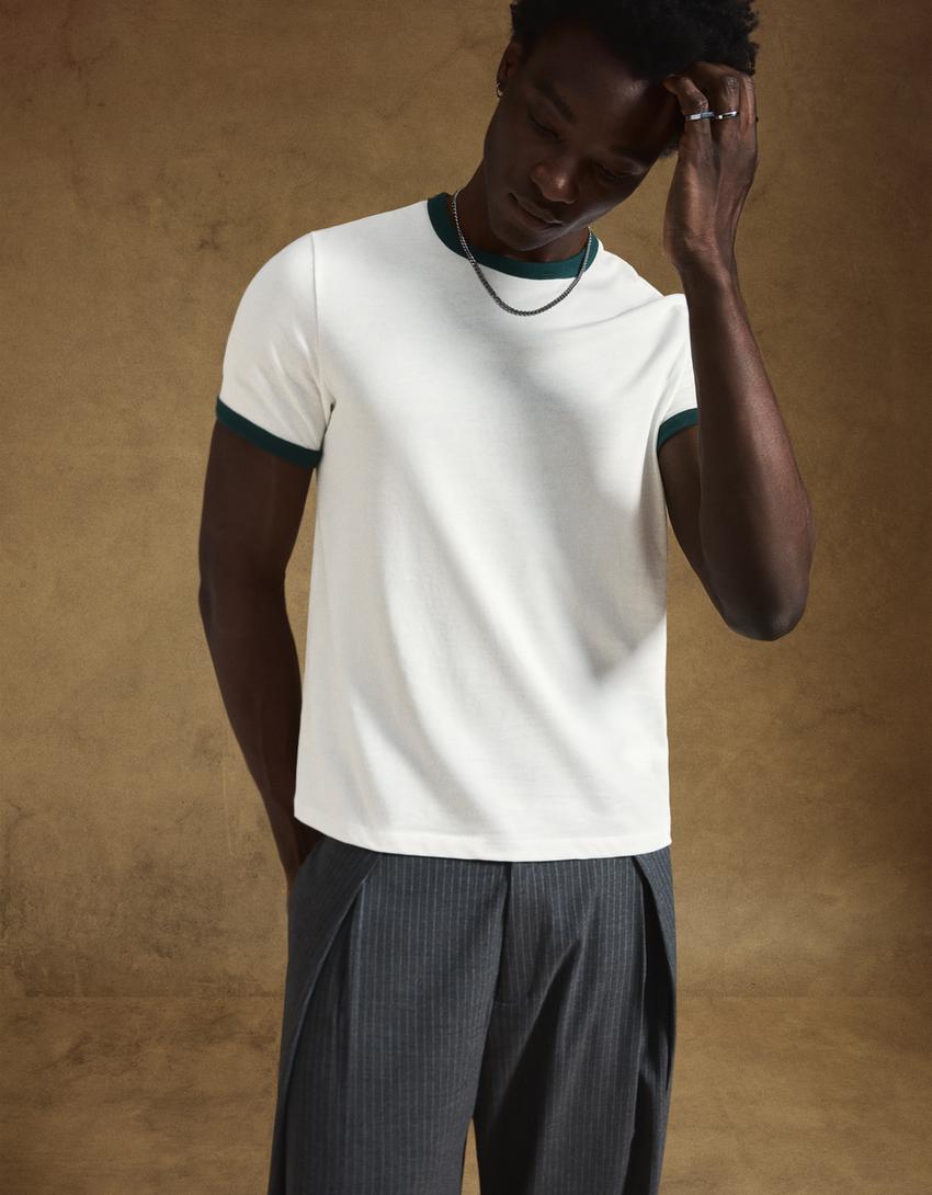 Camiseta manga corta rib-Blanco roto