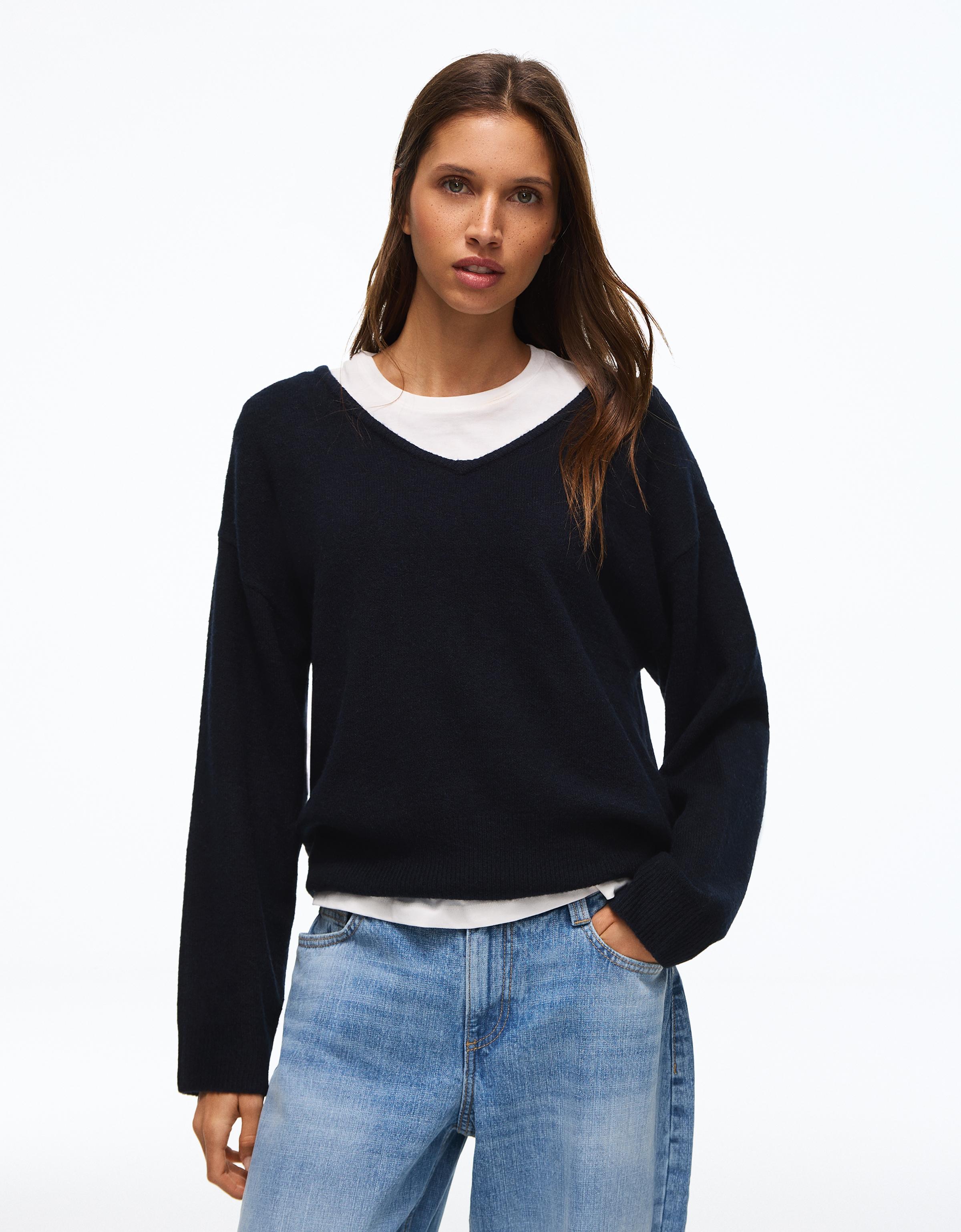 Oversize V-neck soft touch sweater — Blue