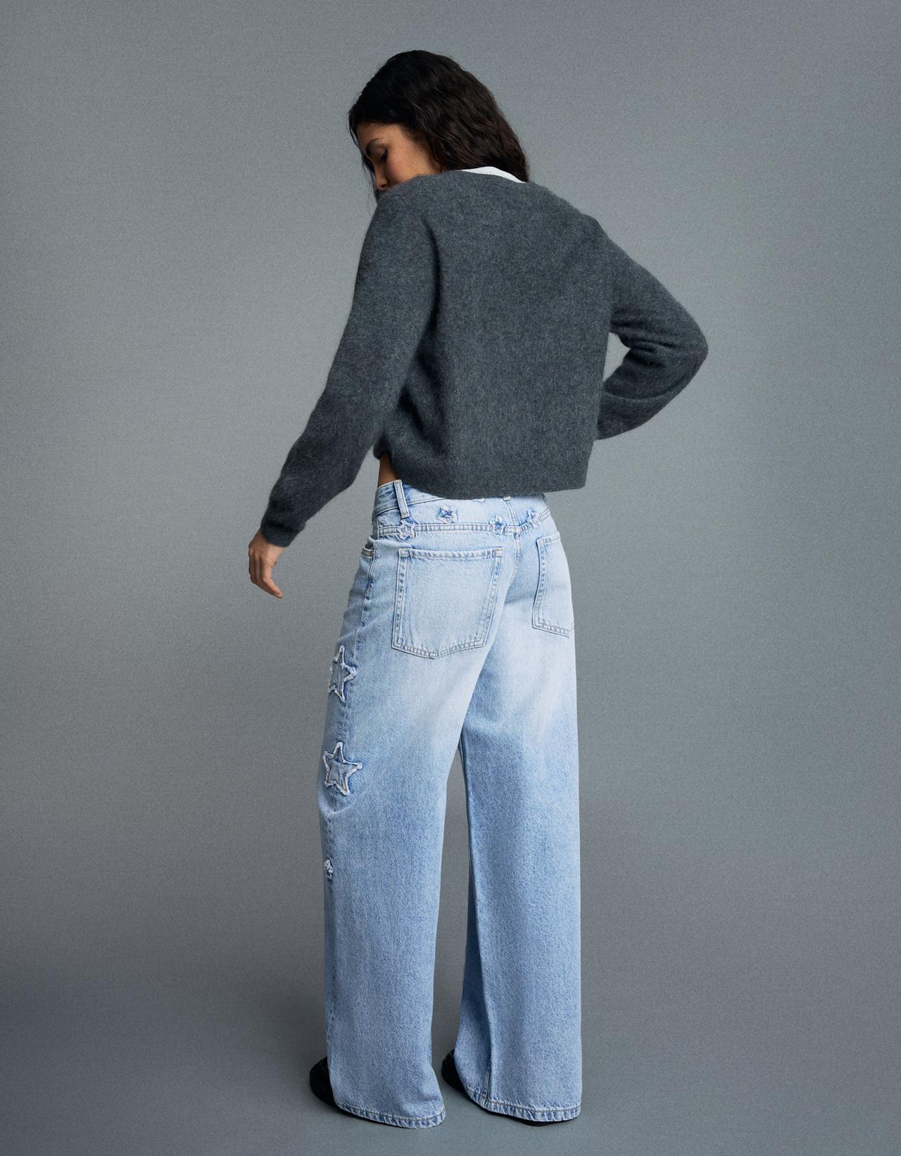 Boyfriend jeans with star print — Light blue