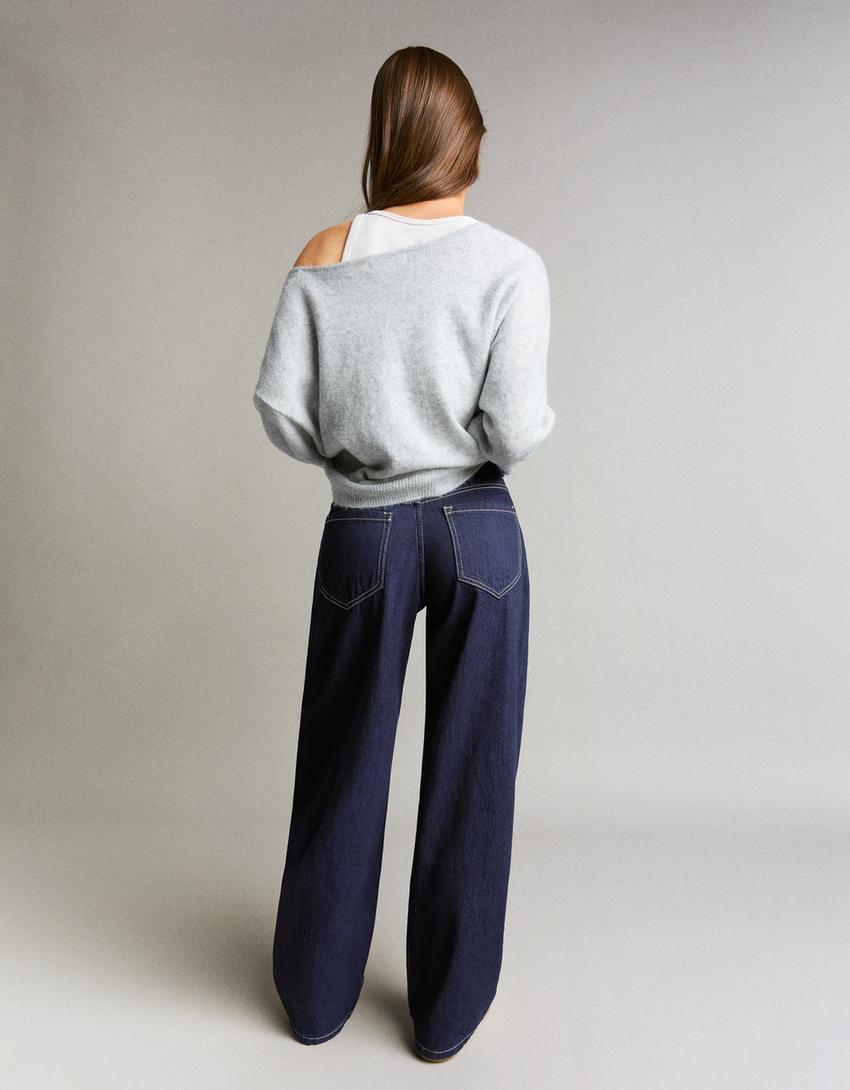 Maglia scollo a V soft touch-Grigio