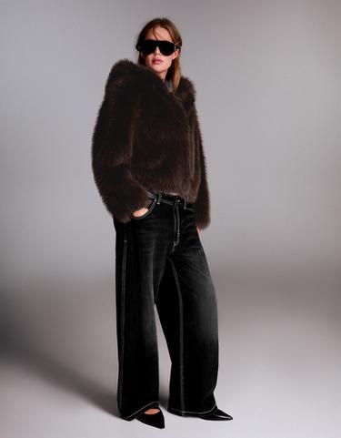 Faux fur jacket with hood — Brown 3